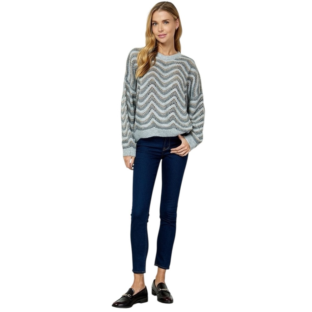 Gray Chevron Open Knit Sweater Pullover Oversized Cozy Stripe size S, M, L - Picture 3 of 7